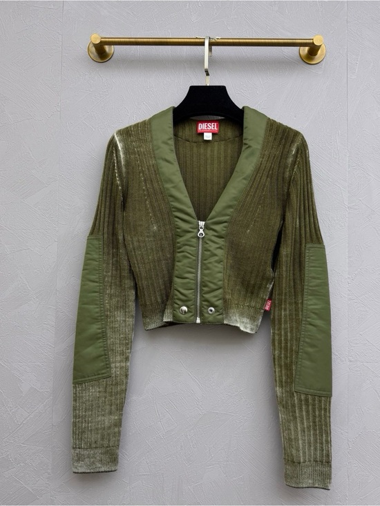 Diesel Jackets & Blazers - Diesel Olive Ribbed Cropped Bomber Jacket